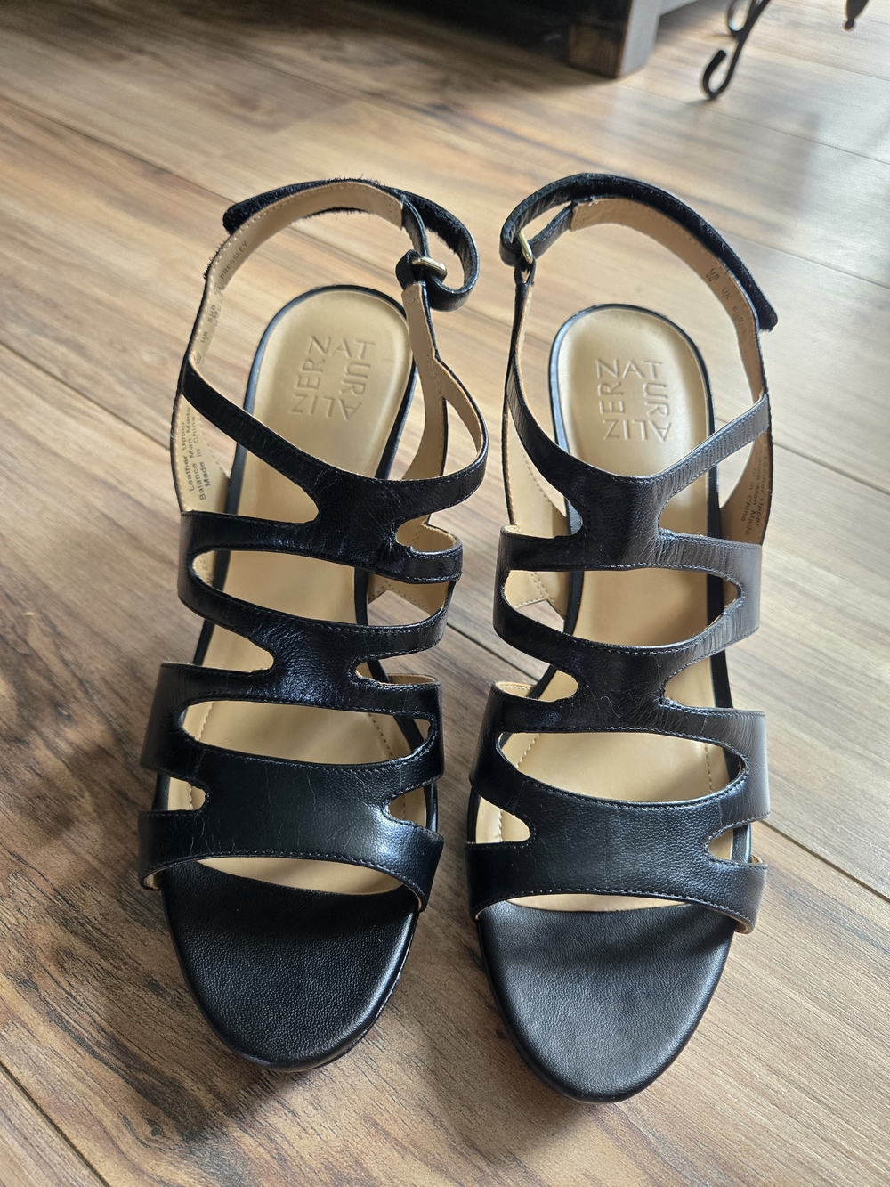 Naturalizer Black Strappy Leather Slingback Sandals